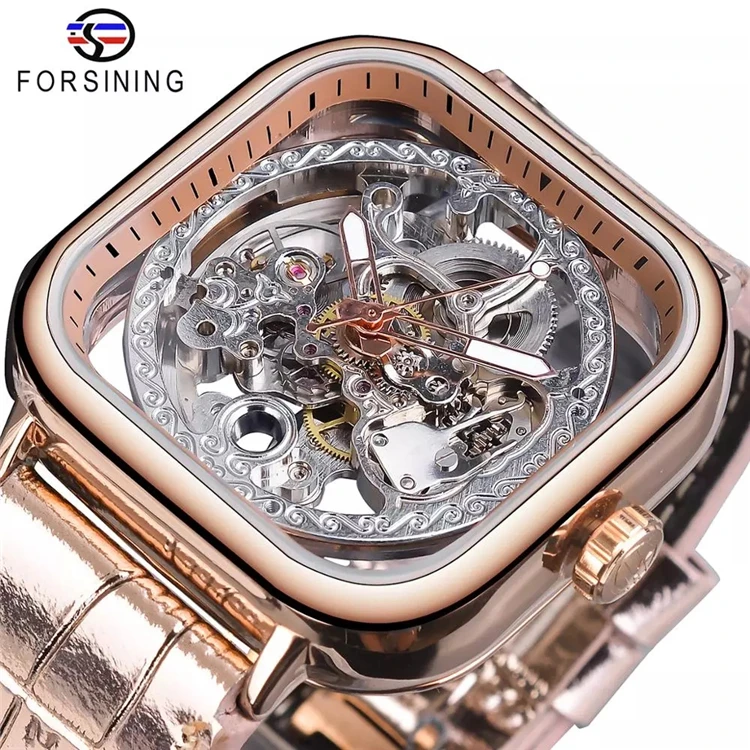 

Forsining ZP1148 Transparent Gear Golden Black Genuine Leather Belt Men Automatic Skeleton Watch Top Brand Luxury Clock