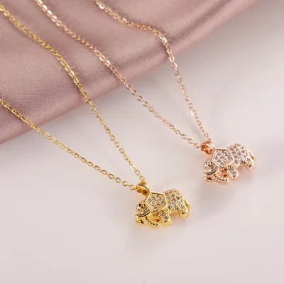 

Fashion Design Cute Animal Elephant Pendant Necklace Dainty Crystal Elephant Necklace For Women