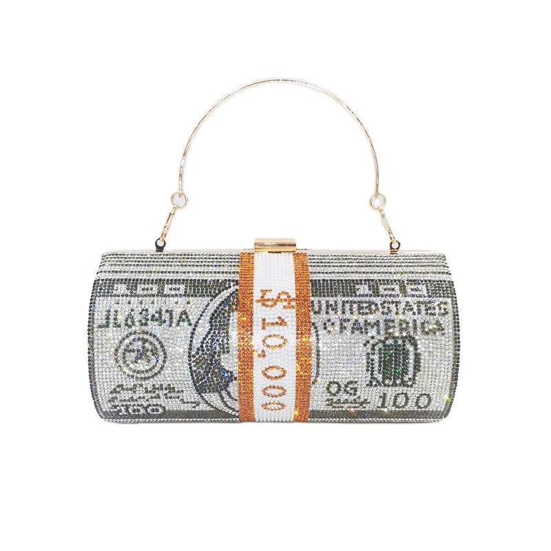 

JANHE Luxury bolso de mano Round Money Clutch Purse Cash Hand Beg Evening Bag Crystal Rhinestone Dollar Handbag, 6 colors