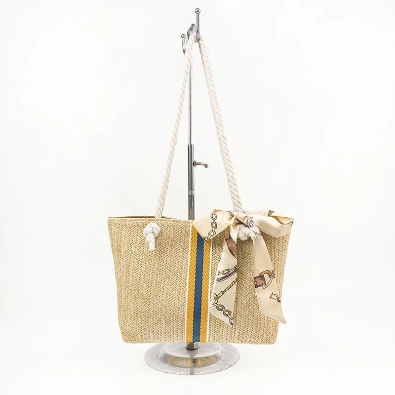 

Wholesale straw bags women handbags silk bows woven bucket straw beach straw bags