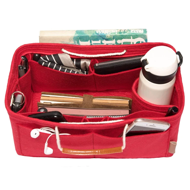 

Multi-pockets purse organizer insert bag felt handbag organizer, Red or customized
