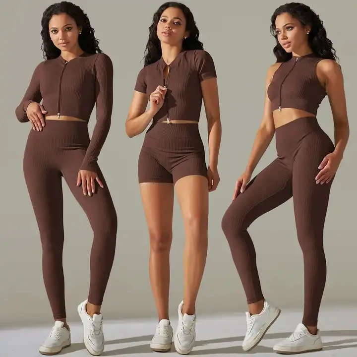 

2023 Women 6 Piece Ribbed Yoga Set Jogger Activewear Seamless Sportswear Fitness Workout Gym Sport Clothing