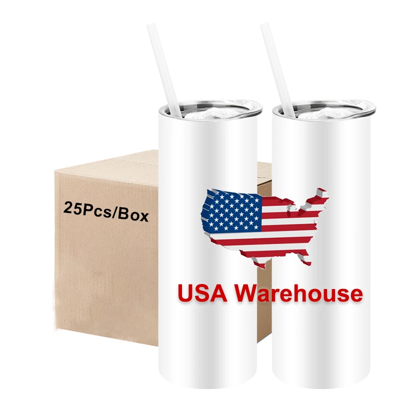 

USA warehouse 20 oz blanks skinny tumbler vacuum insulated cups stainless steel sublimation straight with straw
