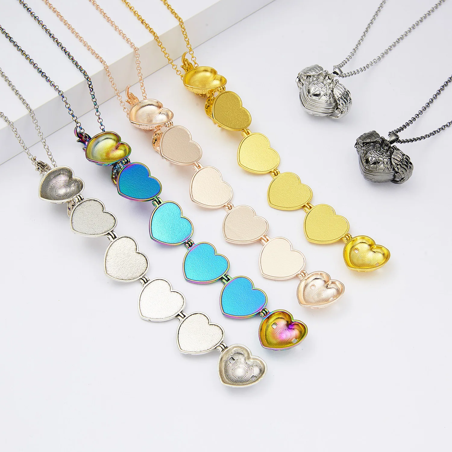 

New Style Sublimation Blank Folding Heart Shape Angle Wings Jewelry Necklace 5 Colors For Choosing, Gold/sliver/rose gold/gun black/old sliver