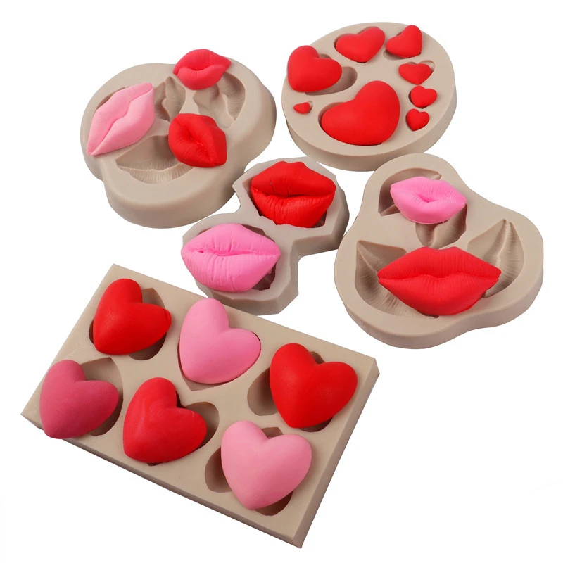 

M141 Valentine's Day Love Chocolate Jewelry Cake decorating tools resin clay Mold Sexy Heart Red Lips Lip Fondant Silicone Mold, Pink