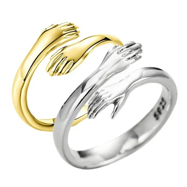 

Vintage Adjustable Gold Plated Couple Hug Hand Rings Alloy Hands Embracing Opening Rings