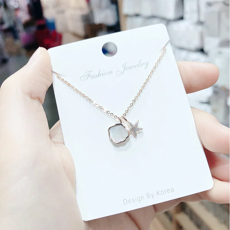 

XL60656 Classic design gold plated brass women jewelry inlaid diamonds shell starfish pendant necklaces