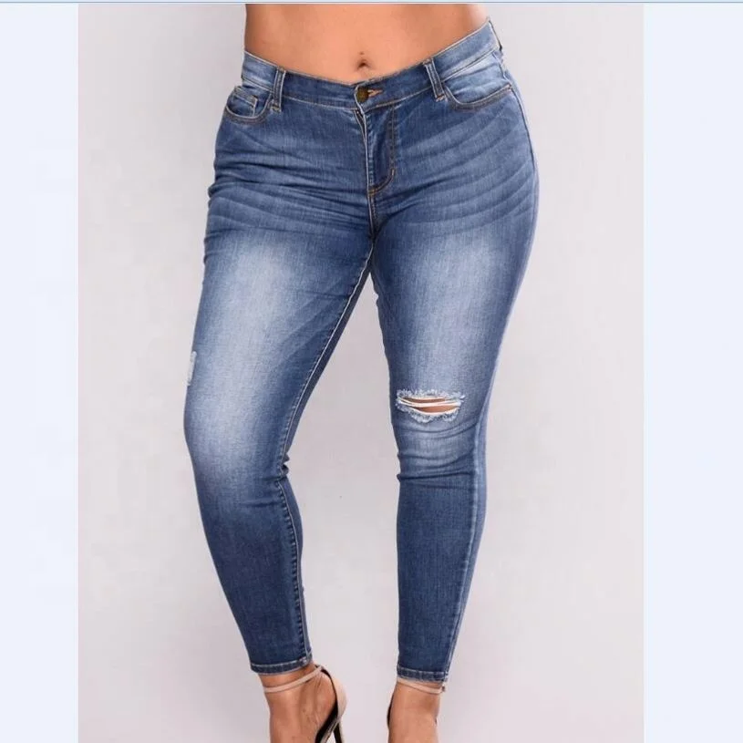 

VOOGUE Female Club Women Jeans Blue Plus Size Womens Slim Biker Ripped Denim Jeans Mid Waist Stretch Women Casual Jeans