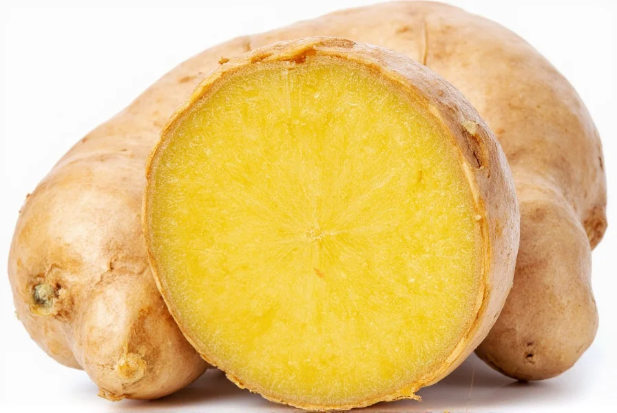 Cross-section of fresh ginger root showing fibrous interior and golden color