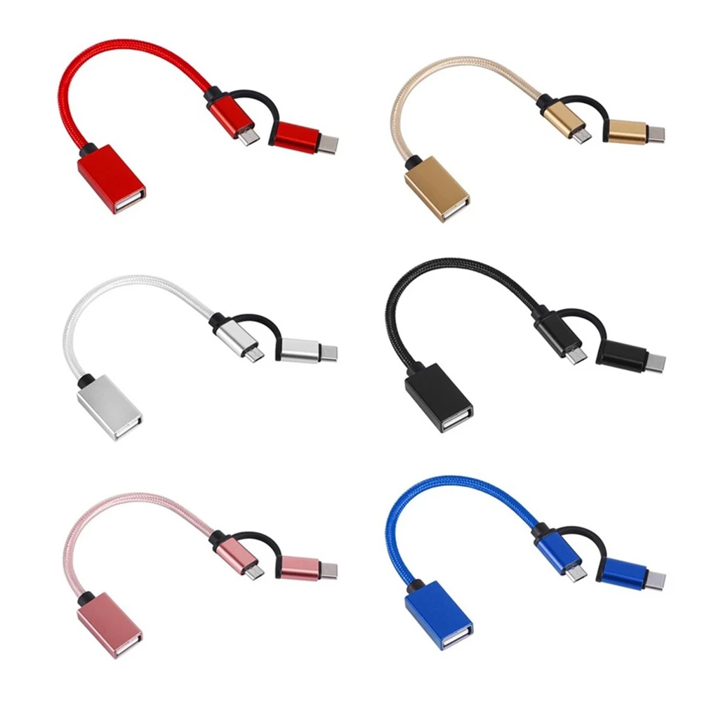 

2 in 1 USB OTG Cable Tpe-C/Micro USB to USB 3.0 Adapter Transfer Cable Braided Design Compatible with Andriod Phone