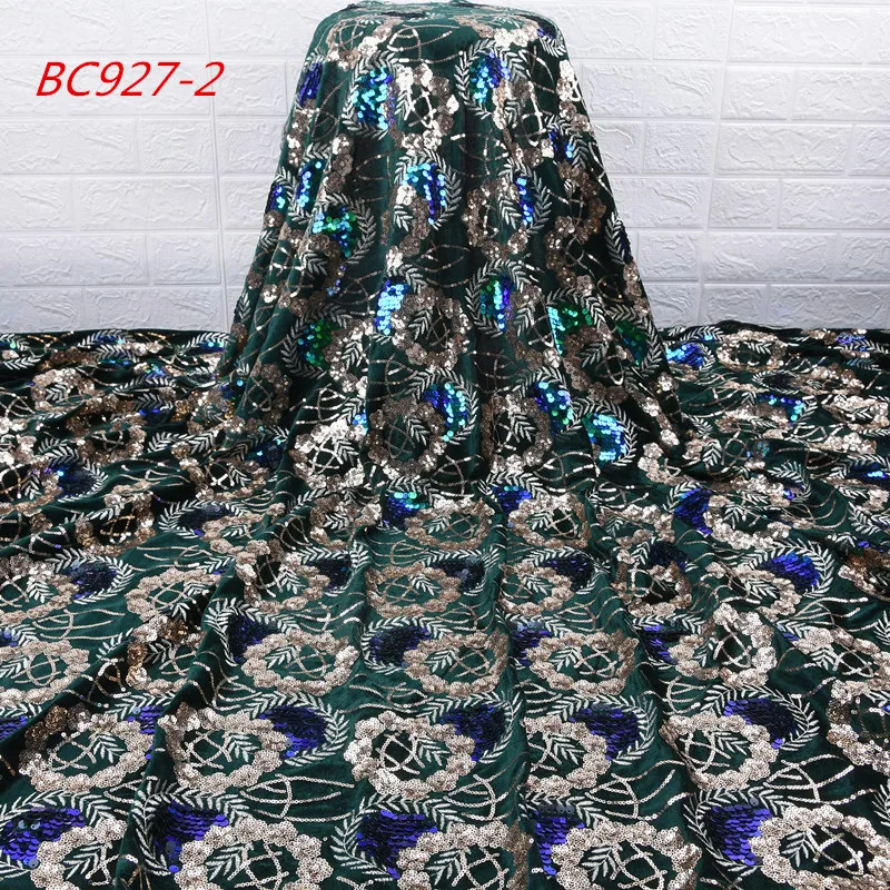 

1753 Free Shipping Green Lace Fabrics African Velvet Lace Fabric 2019 High Quality Sequin Lace Fabric, Cupion