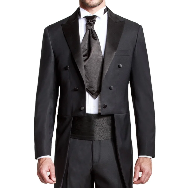 

Custom Made Black Groom Tailcoat Pant Suit Peaked Lapel Long Tail Men Wedding Suits Bridegroom Best Groomsmen Wedding Tuxedos, Same as picture/custom made