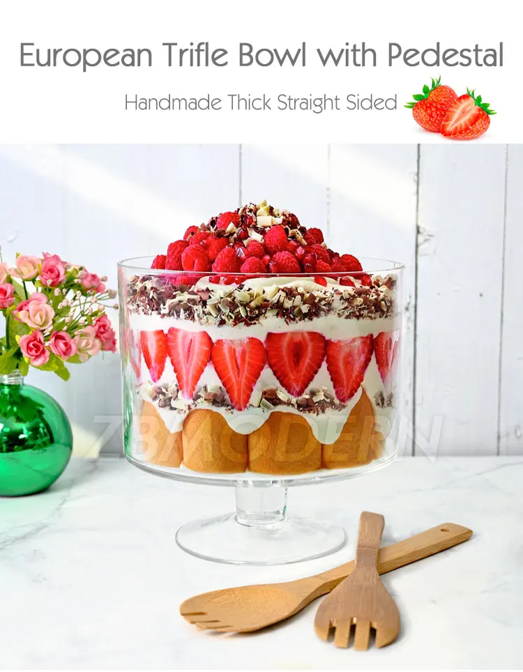 European Beautiful Hand Made Glass Large Trifle Bowl,Glass Salad Bowl