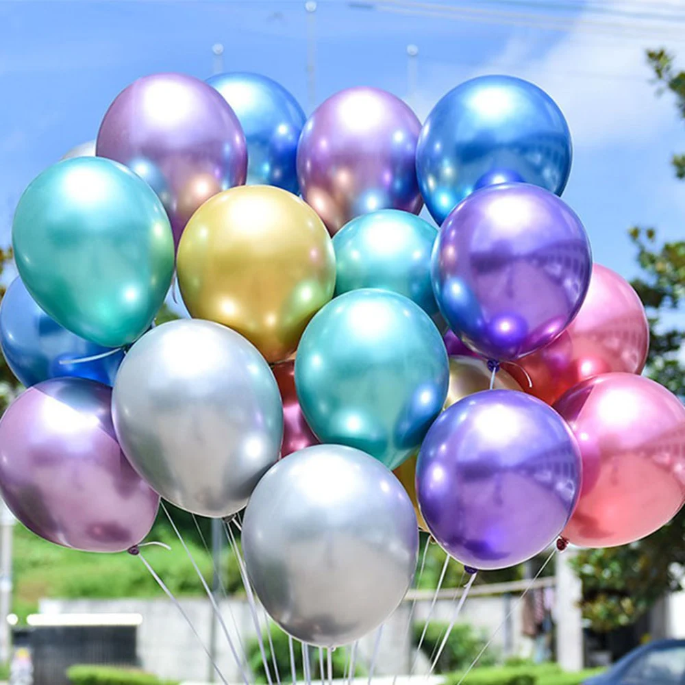 

12 inch Glossy Metal Birthday Graduation Party Decoration Pearl White Gold Chrome Metallic Balloons Latex balloons suppliers
