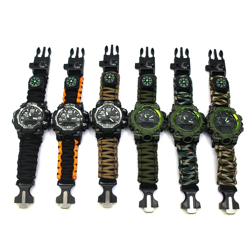 

Hot Sale Multifunction Tactical Military Watch Survival Paracord Watch With Watch Compass Whistle