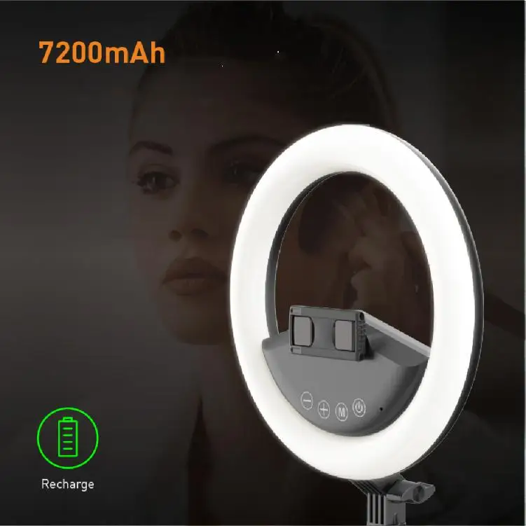 

Diva Flexible USB Port Charging 7200mAh Wireless 10 Inch Tripod Stand Led Studio Selfie Ring light for Outdoor Live Broadcast, Black