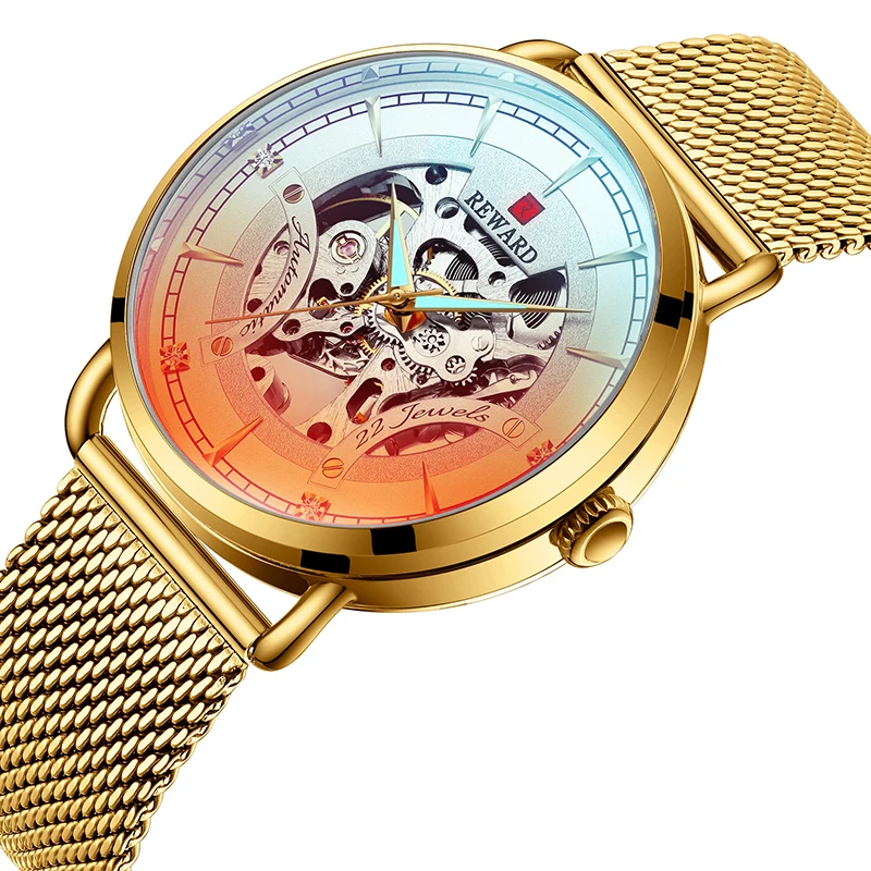 

Reward luxury mens sport watches hollow skeleton dial case color changing glass men's watch military male wrist watch