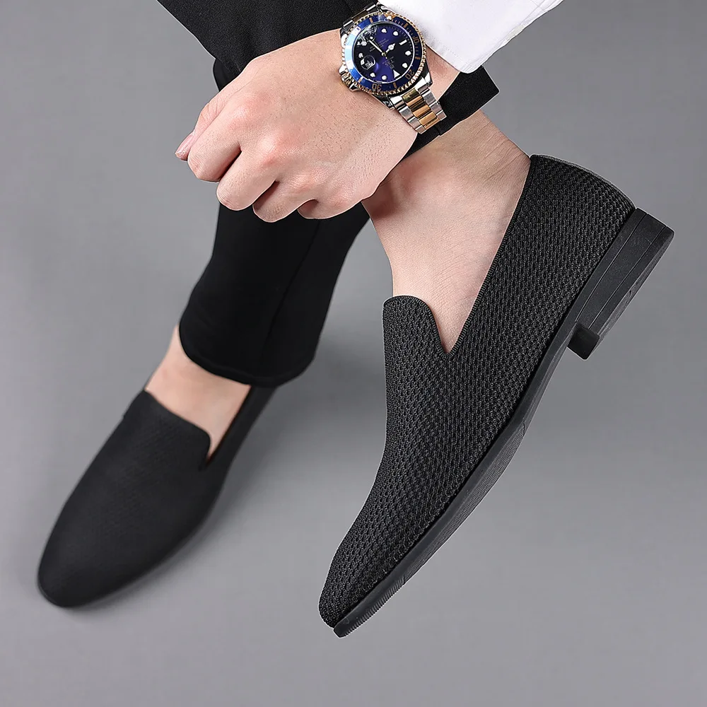 

Fashion Mens Loafers Slip on Suede Genuine Leather Shoes Flat Wedding Dress Loafer Shoes