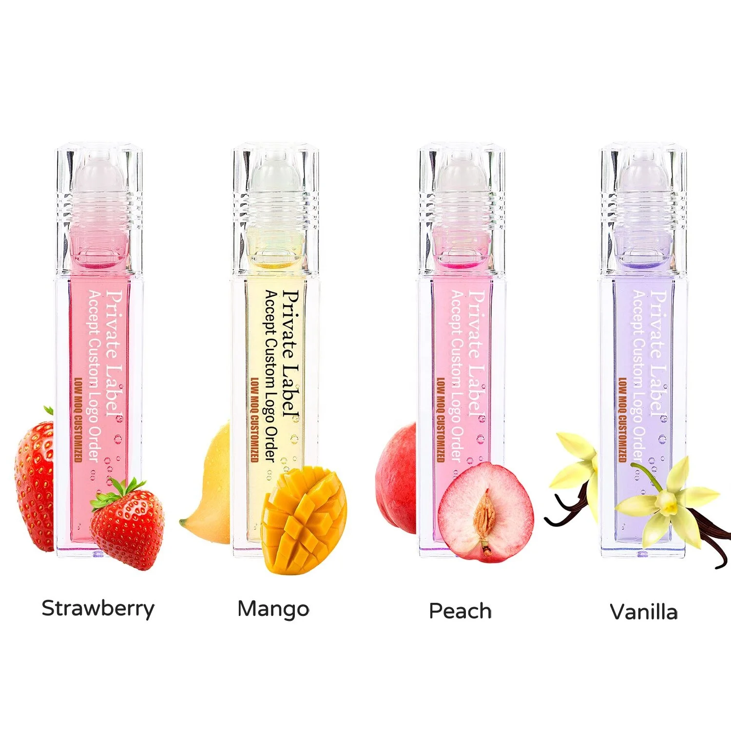 

Private Label Lip Gloss 4 Colors Fruit Flavour Lipgloss Wholesales Vegan Fruit Lipgloss