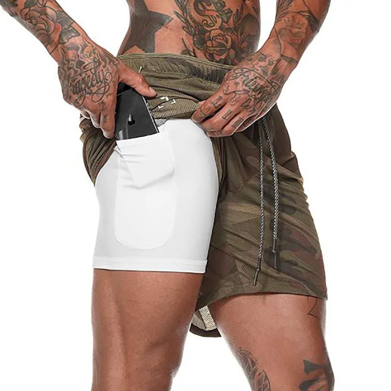 

Casual cheap price Breathable Compression men short quick dry fake 2 Pieces Custom logo Net sports shorts men with pocket