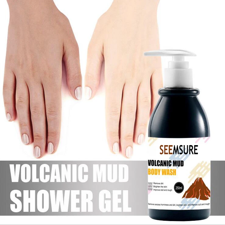 

New 250ml Hot Sale Volcanic Mud Shower Gel Whole Body Wash Fast Whitening Deep Clean Skin Moisturizing Exfoliating Body Care