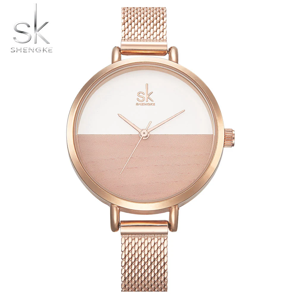 

SHENGKE Casual Ladies Watch Two-tone Dial Stainless Steel Mesh Band Japan Quartz Movement Watches Custom Logo Watch OEM K0035L, Customized colors