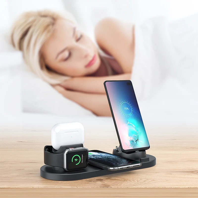 

6 in 1 Wireless Charger Docking Station 10W Wireless Phone Charger For Apple Watch For Air Pods Pro Smartphone