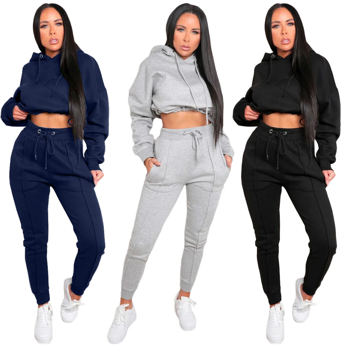 

MIYU 2021 fall outfit new arrival custom logo clothing crop top women sweatshirt hoodies and sweatpants set