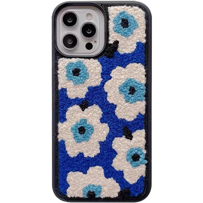 

For iPhone 13 12 11 Max Cell Phone Floral Ladies Phone Covers Tiger Flower Checker Phone Cases for iPhone Case Embroidery, 15 colors
