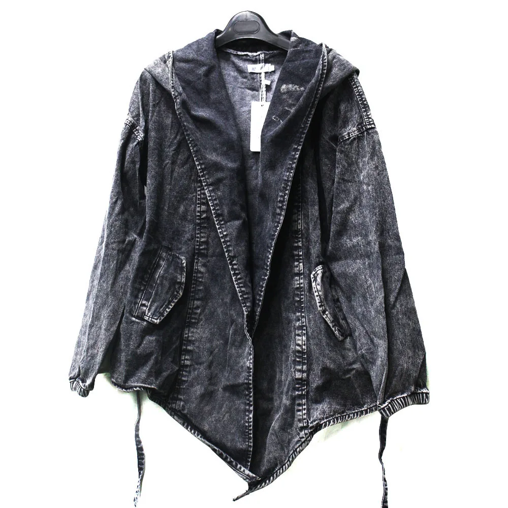 

Factory outlet women loose type plus size jeans coat black jean jacket with hood
