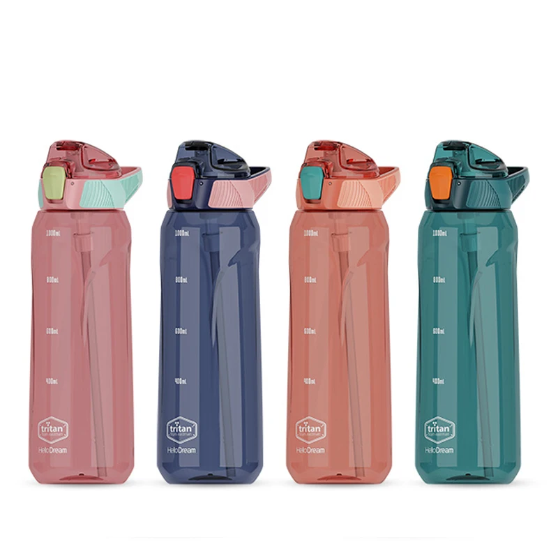 

Clearance stock lots 1000ML with straw water bottle sports portable motivational water bottle, Customized color acceptable