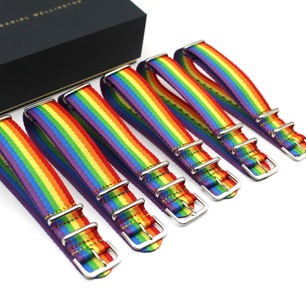 

Wholesale Stocked Rainbow Nato Band 20mm 22mm Twill Striped Nylon Watch Strap