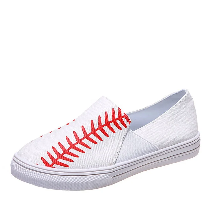 

2021 Wholesale Slip-on Shoes Baseball Print Loafers for Women