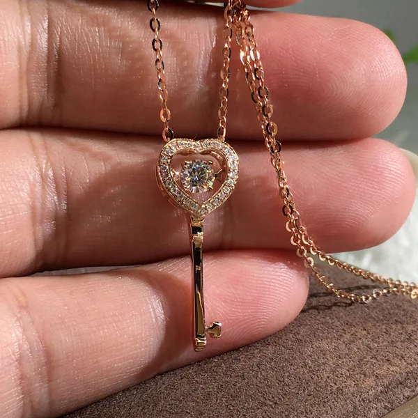 

2021 New Arrival Delicate Women Zircon Necklace Rose Gold Plated Cubic Zircon Lock Key Pendant Necklace