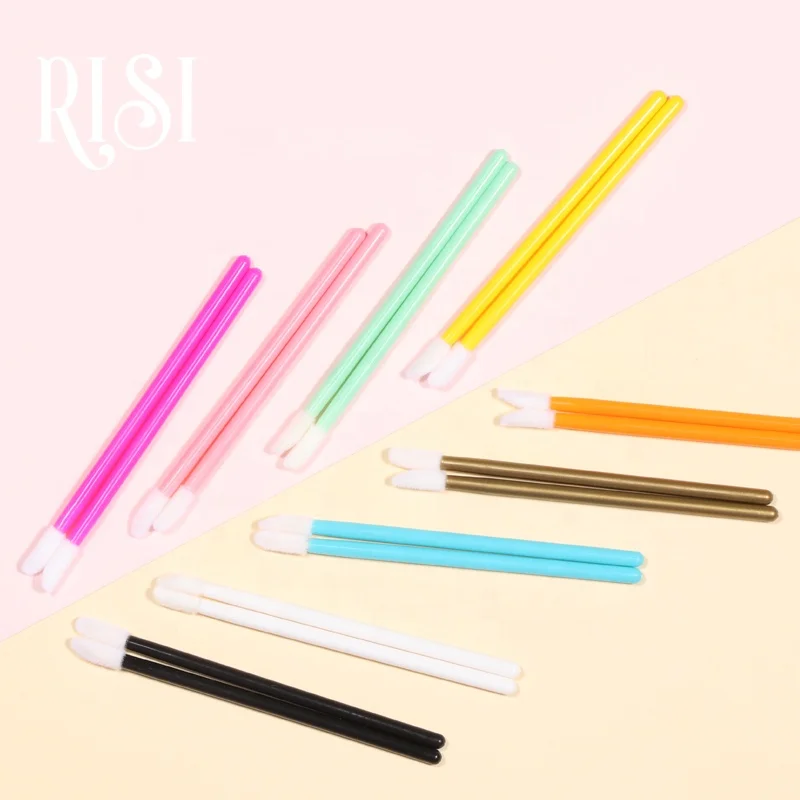 

RISI Colorful Wholesale Lip Brushes Disposable Flocked Lip Gloss Brush Applicator Gentle Hair Lip Gloss Wand Makeup Brush