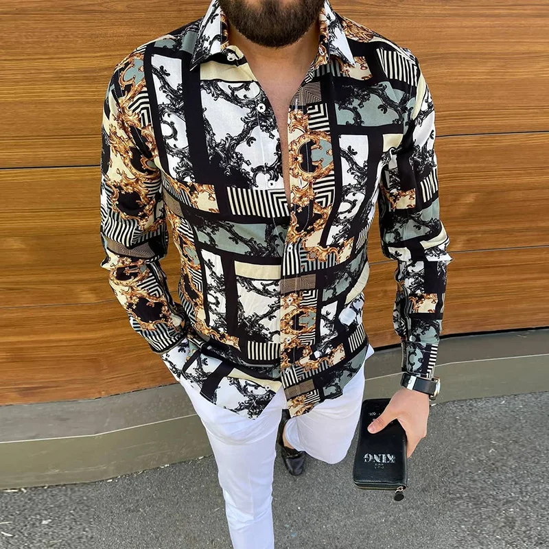 

Mens fall clothing shirt long sleeve printed casual mens shirts, Picture