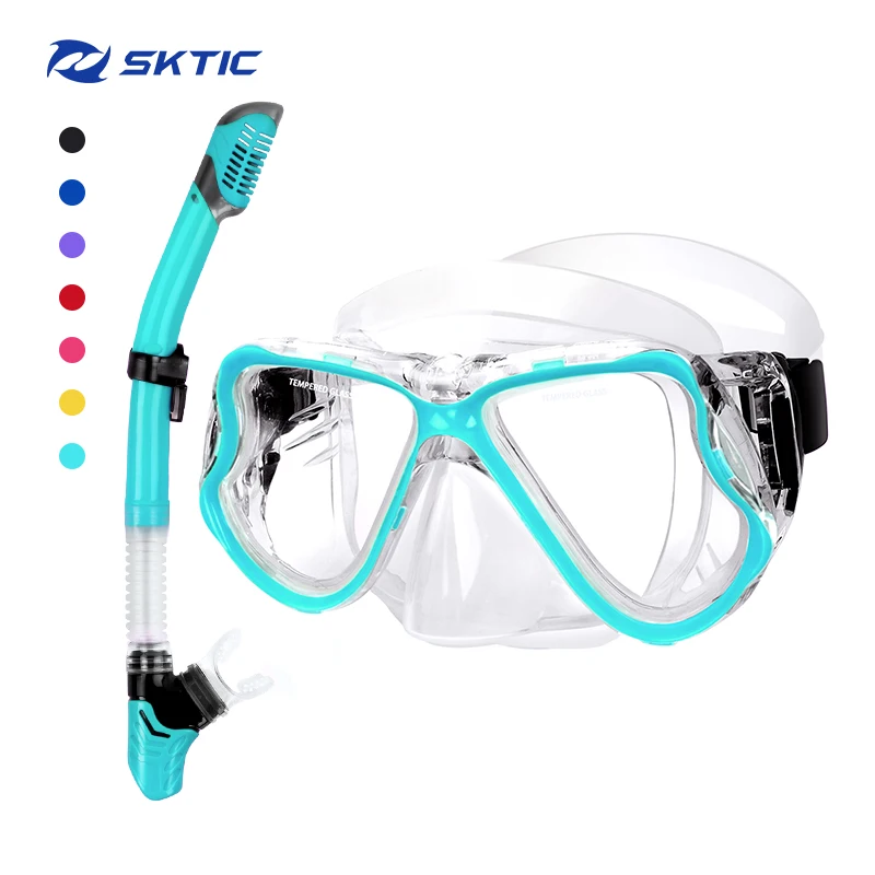 

SKTIC High Quality Transparent Green Anti Fog Diving Snorkel Tube Mask Scuba Set Up For Wholesales