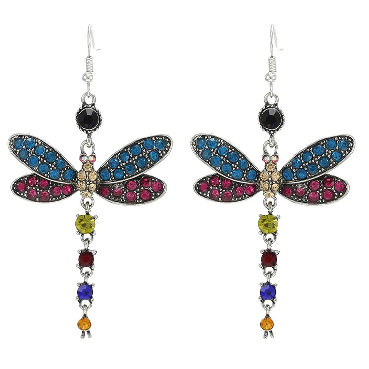 

CAOSHI Multi Color Dragonfly Earrings Crystal Rhinestone Silver Plated Hook Earrings Bohemia Dangle Earrings Women Decoration