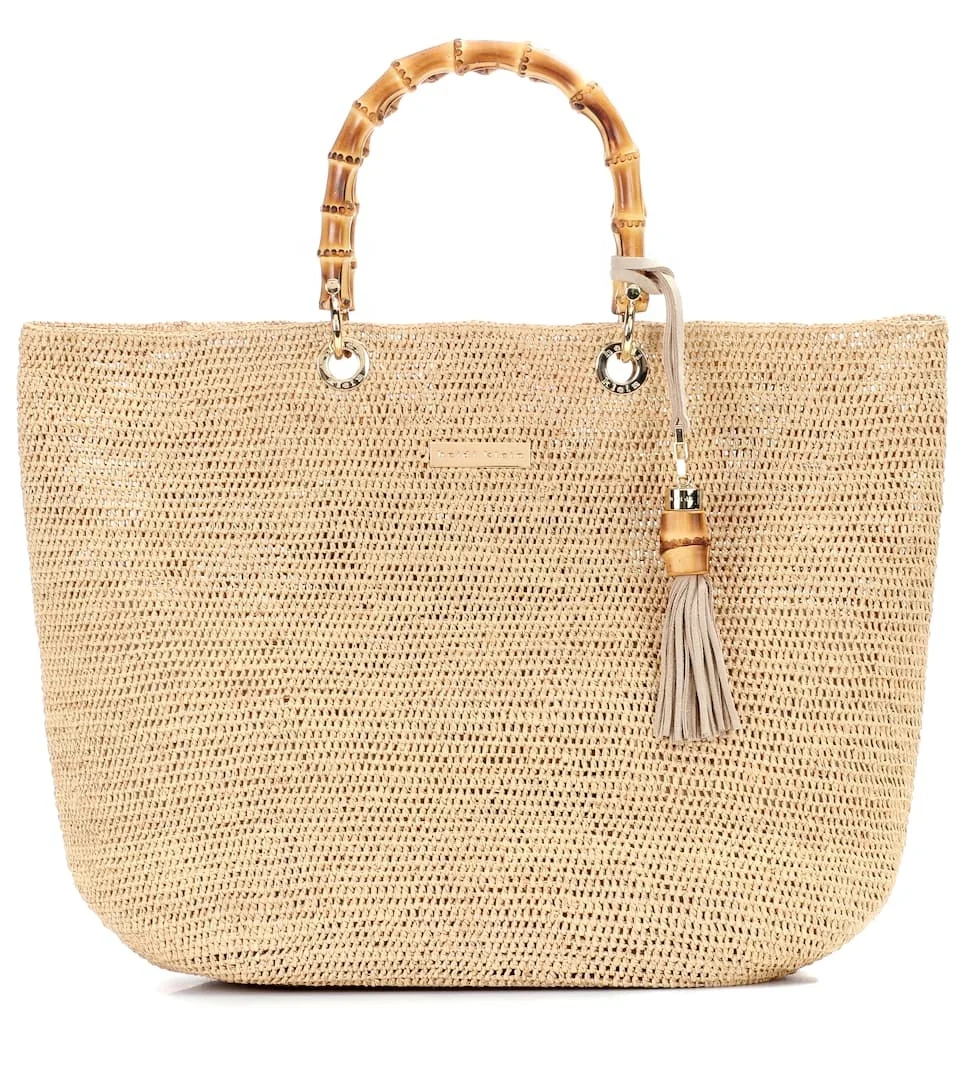 

luluandlucy Medium Raffia Tote Bamboo handle, Beige