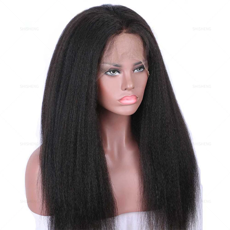 

SHI SHENG Women Yaki Straight Side T Parting Synthetic Heat Resistant Wigs Lace Front Synthetic Wigs, Natural black