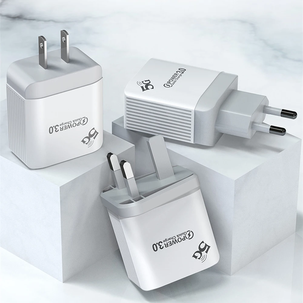

5.1A Quick Charger 3.0 USB Charger for Samsung A30 iPhone 7 8 Xiaomi mi9 Tablet QC 3.0 Fast Wall Charger US EU UK Plug Adapte, White