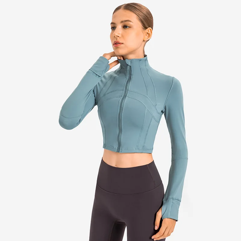 

New Style Autumn Winter Women Full Zipper Compression High Neck Brushed Cropped Fitness Jacket