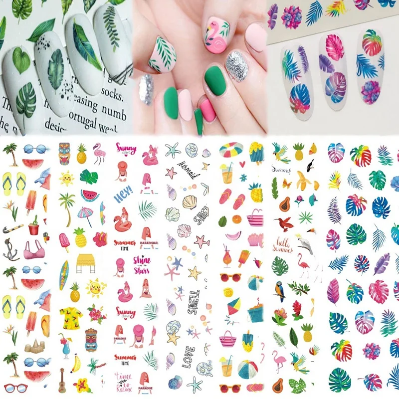 

Wholesale Hawaii style beach leaf nail stickers for nail art decoration summer fish adhesive diy nail decals