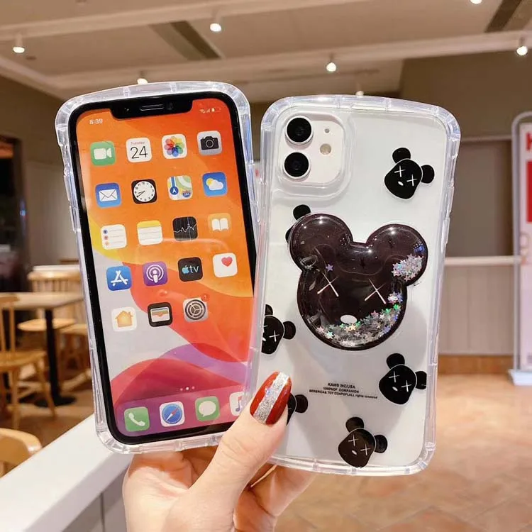 

Transparent Quicksand Airbag Holder Cartoon Colorful Glue Printing Hard Acrylic Mobile Phone Cover Case For Iphone X / XS (5.8)