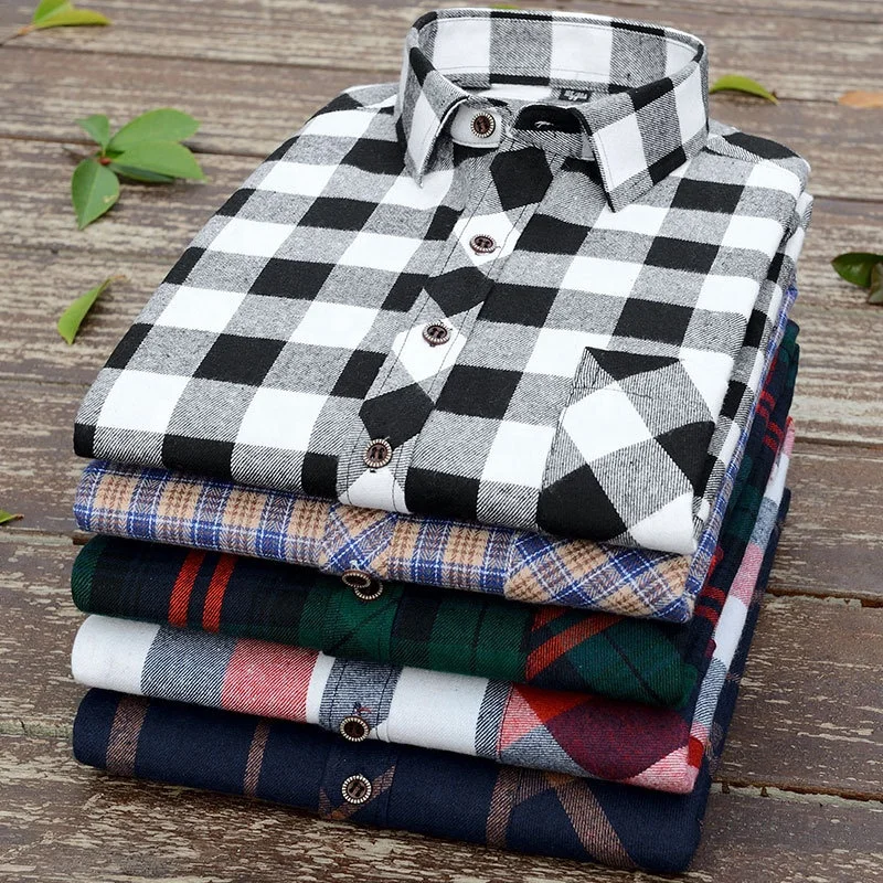 

man casual plaid shirts vintage long sleeve cotton checkered shirts men