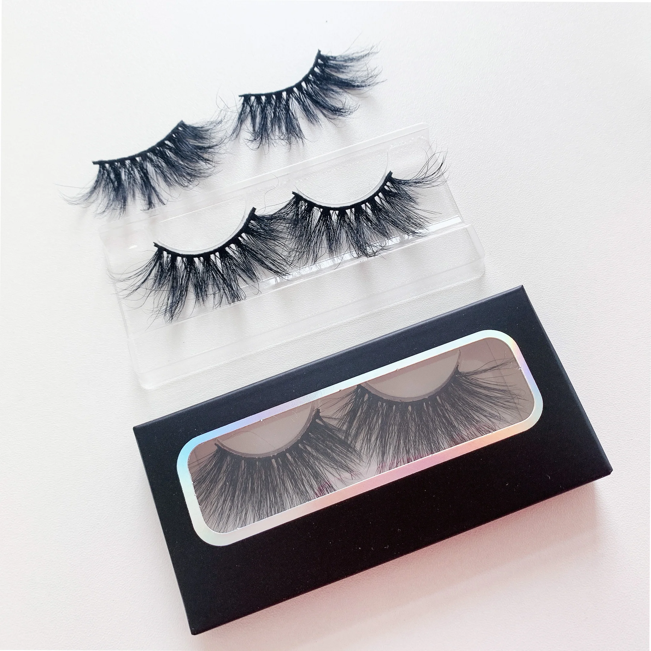 

2021 Wholesale full strip lashes fluffy mink eyelashes 3d 5d 100% mink eyelash vendor 25mm mink lashbox, Black color