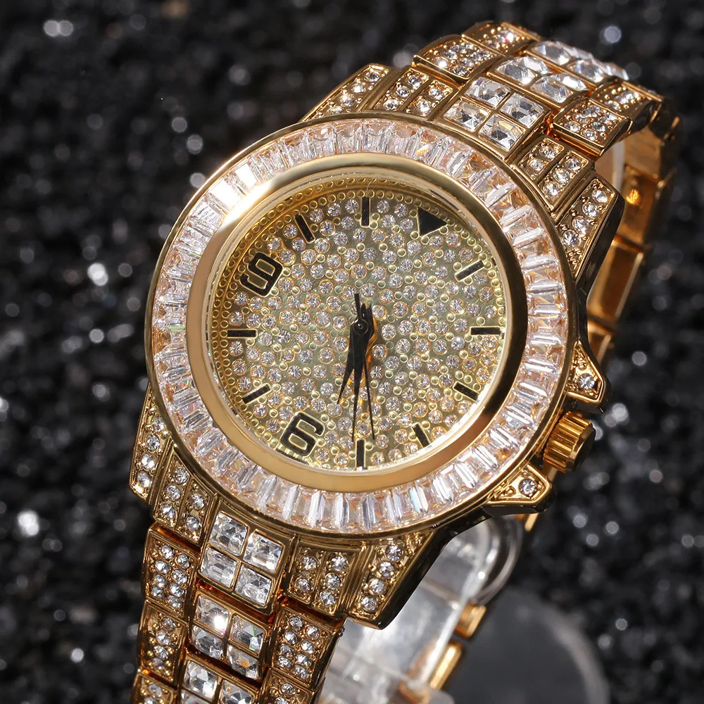 

Hiphop 316L Stainless Steel Watch Quartz Men Fashion Diamond Iced Out Twinkling Crystal Watches Jewelry Wrist Chain Watch, As photo