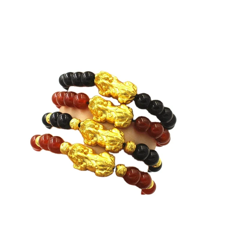 

Euro Coins Vietnam Sand Gold Obsidian Brave Troops Make A Fortune Transfer Beads Bracelets Men And Women Couples General Jewelry