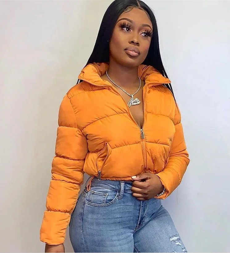 

2020 Slim Short Ladies Jacket Crop Long Sleeve Winter Bubble Coats for Women