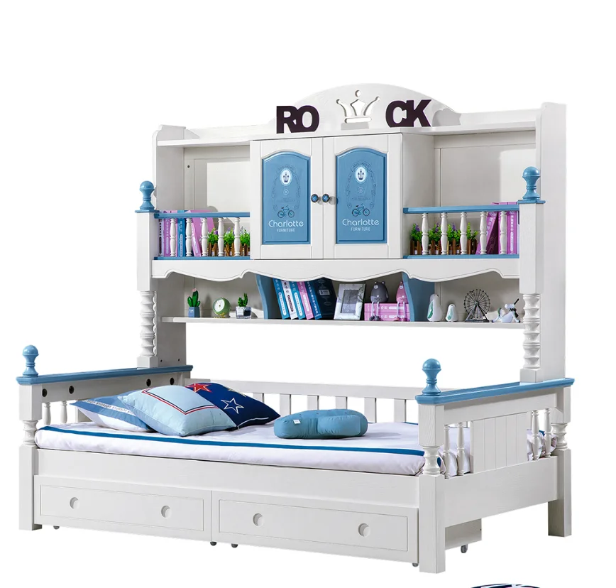 2020 Modern Design Popular Solid Wood  kids bunk bed with storage cabinet for bedroom Furniture